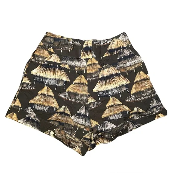 Farm Rio Brown Shuhu-print Pleated Shorts  Size Medium Resort Wear *FLAW* - Picture 3 of 5